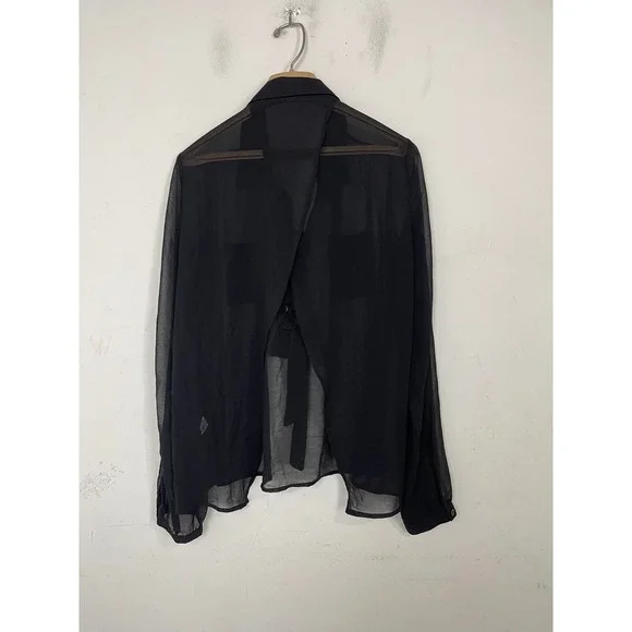 Cecico Black Sheer Chiffon Tie Front Split Back Long Sleeve Blouse Size L - Picture 3 of 10